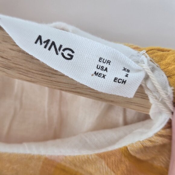 Mango MNG Mustard Yellow Checkered Gingham 100% Cotton Pockets Mini Dress XS - Picture 6 of 15